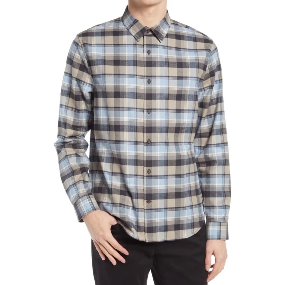 Vince Plaid Button-Up Shirt in Morning Blue